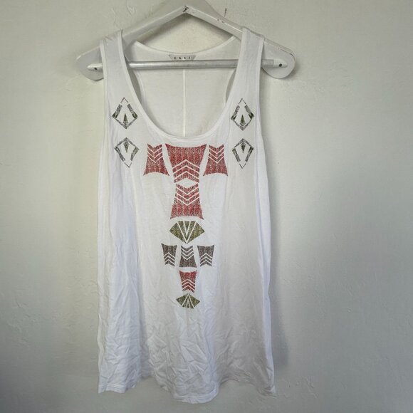Cabi Womens Scoop Neck Sleeveless White Aztec Racerback Tank Top Large NWOT - Picture 1 of 8